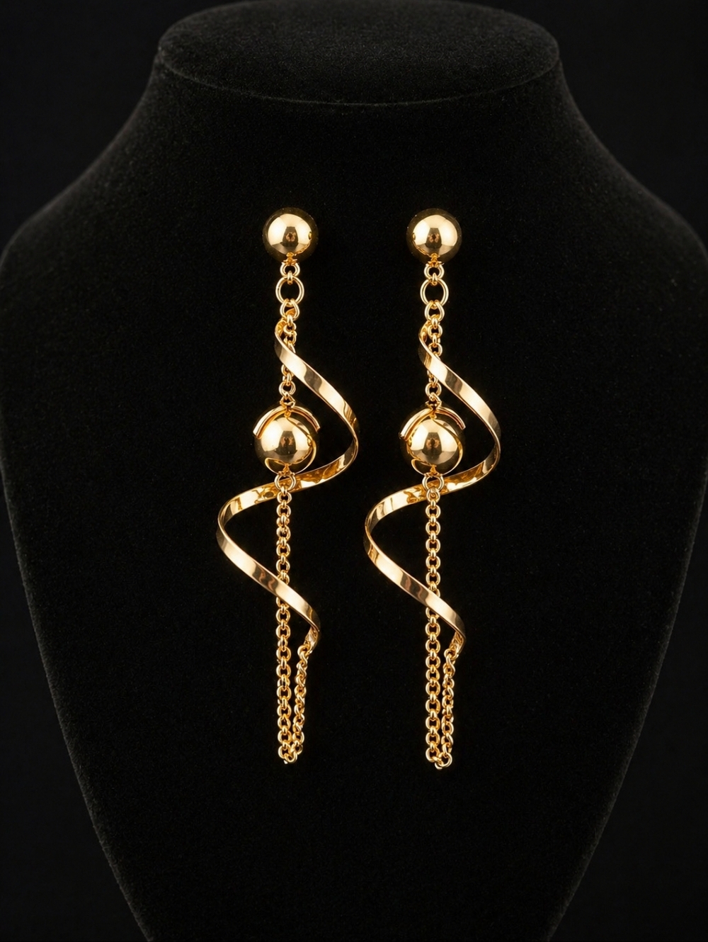 Gold Spiral Drop Earrings | Statement Dangle | Elegant & Bold